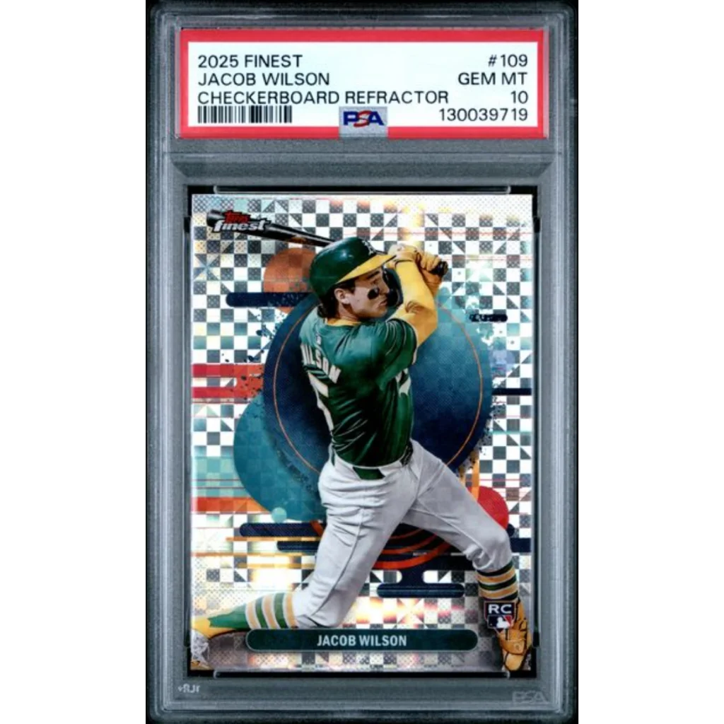Graded 2025 Topps Finest Jacob Wilson #109 Checkerboard Refractor Rookie RC Baseball Card PSA 10 Gem Mint | Hall of Fame Sports Memorabilia | vintageantiquesgifts.com
