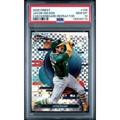 Graded 2025 Topps Finest Jacob Wilson #109 Checkerboard Refractor Rookie RC Baseball Card PSA 10 Gem Mint | Hall of Fame Sports Memorabilia | vintageantiquesgifts.com