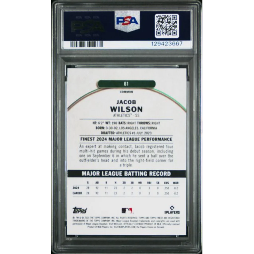 Graded 2025 Topps Finest Jacob Wilson #61 Rookie RC Baseball Card PSA 10 Gem Mint | PSA 10 Gem Mint Graded Rookie Card | vintageantiquesgifts.com
