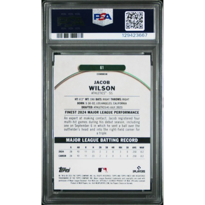 Graded 2025 Topps Finest Jacob Wilson #61 Rookie RC Baseball Card PSA 10 Gem Mint | PSA 10 Gem Mint Graded Rookie Card | vintageantiquesgifts.com