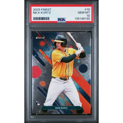 Graded 2025 Topps Finest Nick Kurtz #10 Rookie RC Baseball Card PSA 10 Gem Mint | Hall of Fame Sports Memorabilia | vintageantiquesgifts.com