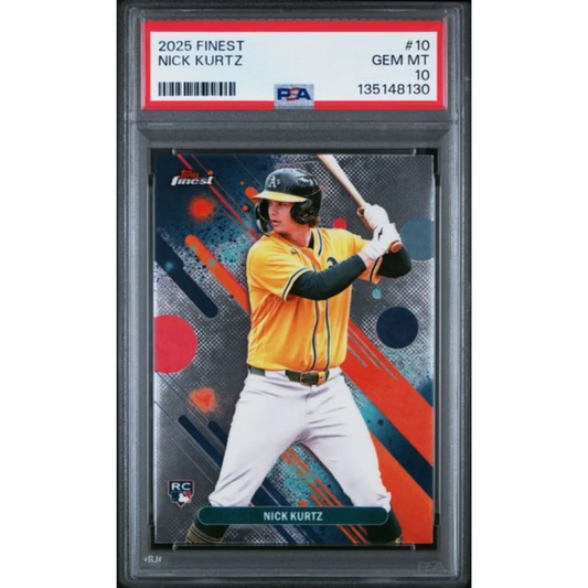 Graded 2025 Topps Finest Nick Kurtz #10 Rookie RC Baseball Card PSA 10 Gem Mint | Hall of Fame Sports Memorabilia | vintageantiquesgifts.com