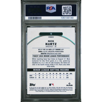 Graded 2025 Topps Finest Nick Kurtz #10 Rookie RC Baseball Card PSA 10 Gem Mint | PSA 10 Gem Mint Graded Rookie Card | vintageantiquesgifts.com