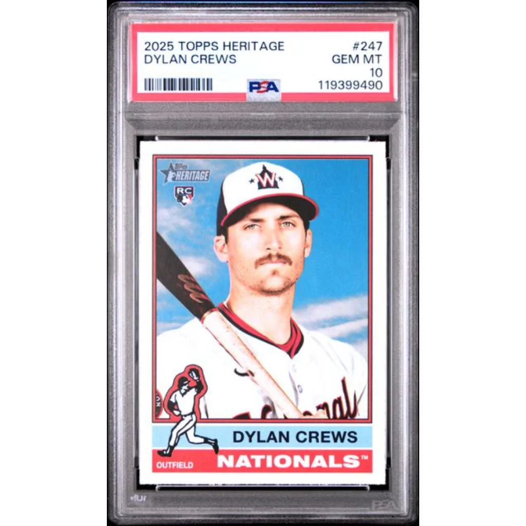 Graded 2025 Topps Heritage Dylan Crews #247 Rookie RC Baseball Card PSA 10 Gem Mint | Hall of Fame Sports Memorabilia | vintageantiquesgifts.com