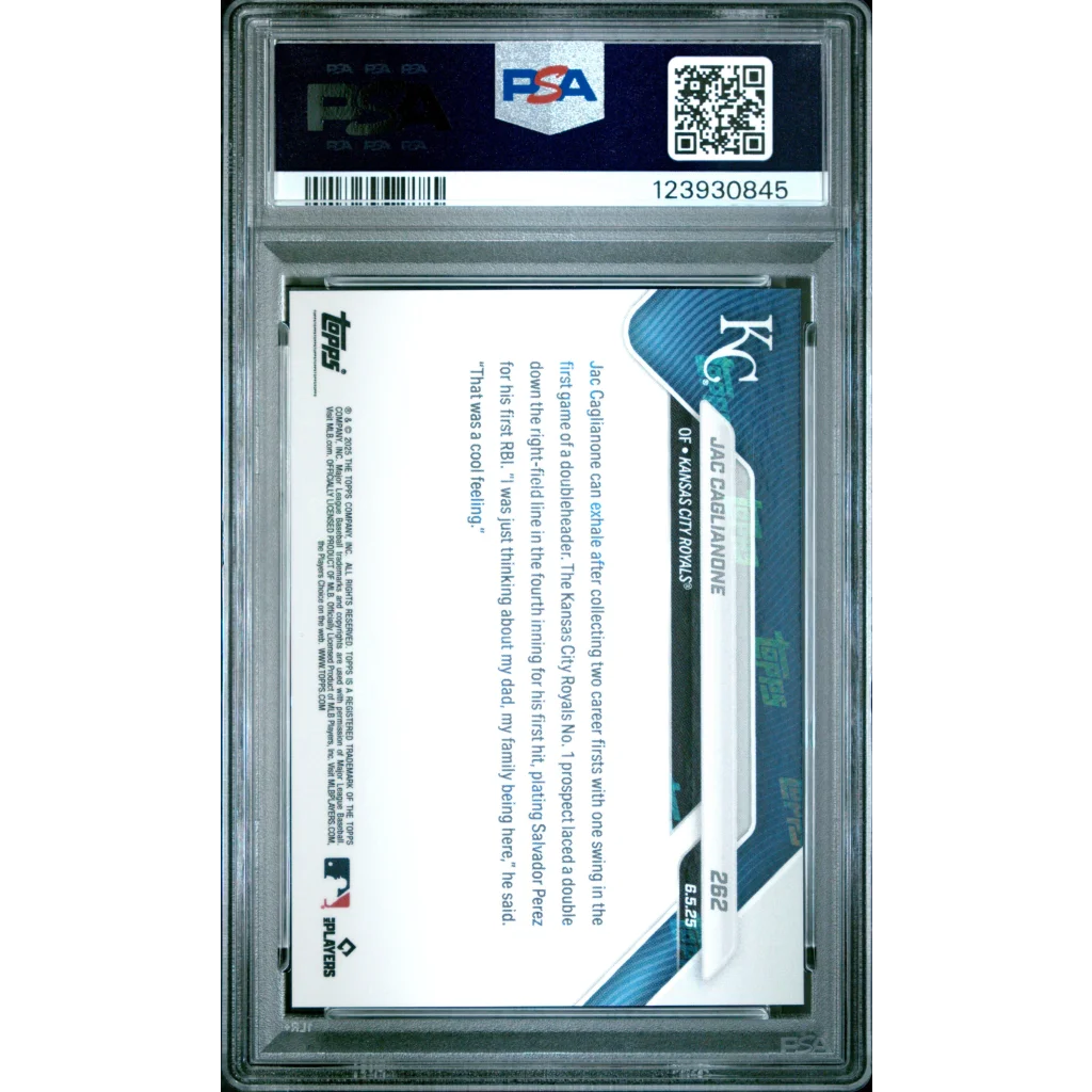 Graded 2025 Topps Now Jac Caglianone #262 Rookie RC Baseball Card PSA 10 Gem Mint | PSA 10 Gem Mint Graded Rookie Card | vintageantiquesgifts.com