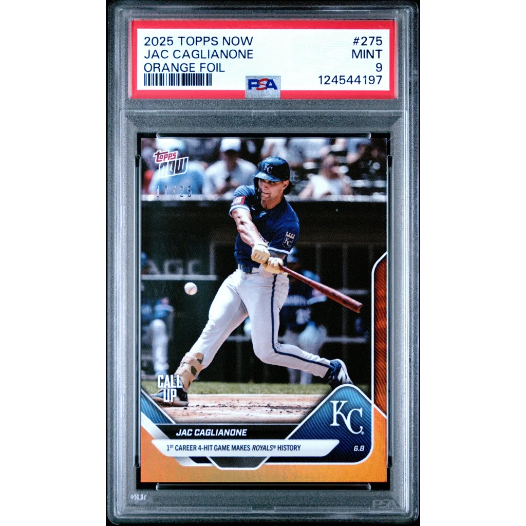 Graded 2025 Topps Now Jac Caglianone #275 Orange Foil /25 Rookie RC Baseball Card PSA 9 Mint