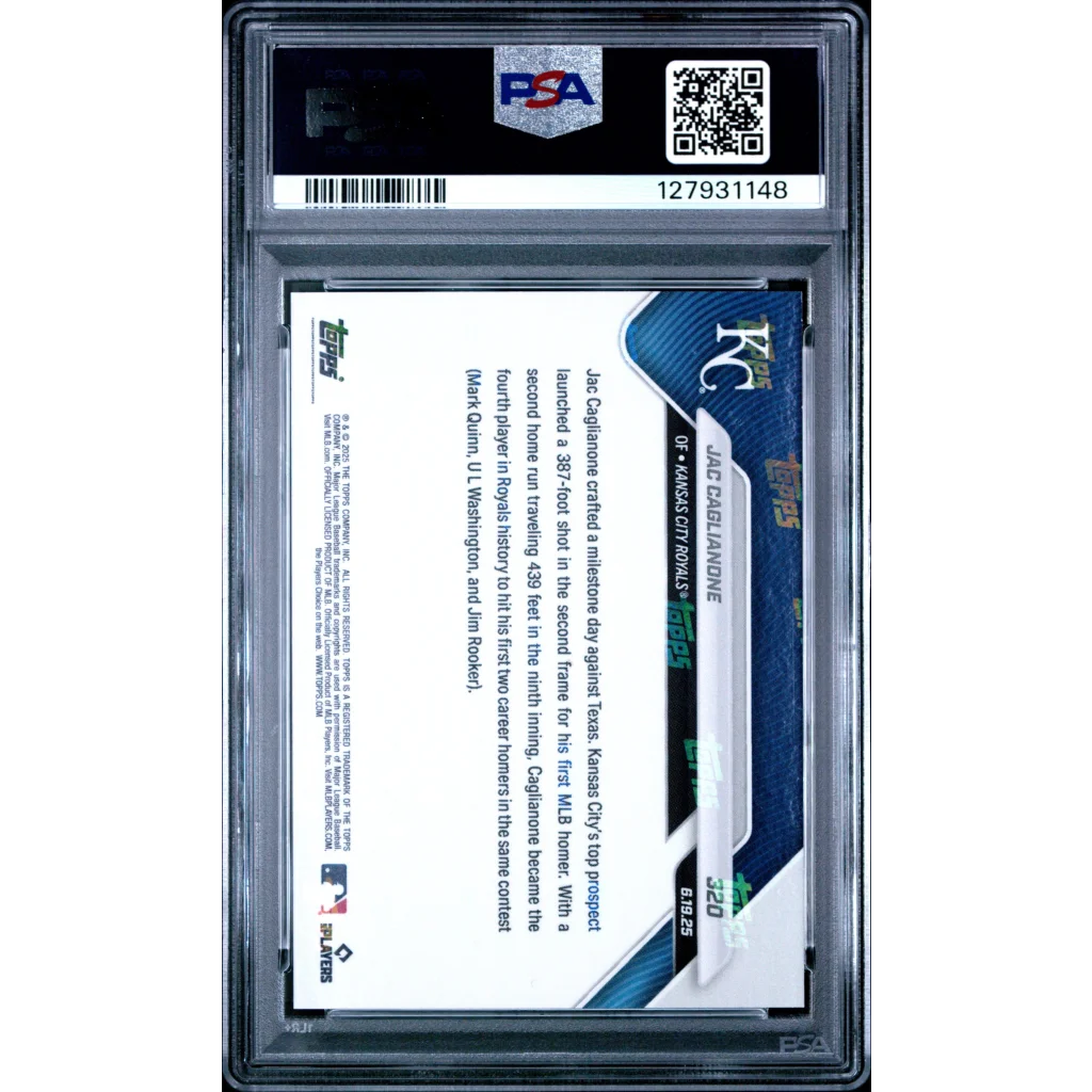 Graded 2025 Topps Now Jac Caglianone #320 Rookie RC Baseball Card PSA 10 Gem Mint | PSA 10 Gem Mint Graded Rookie Card | vintageantiquesgifts.com