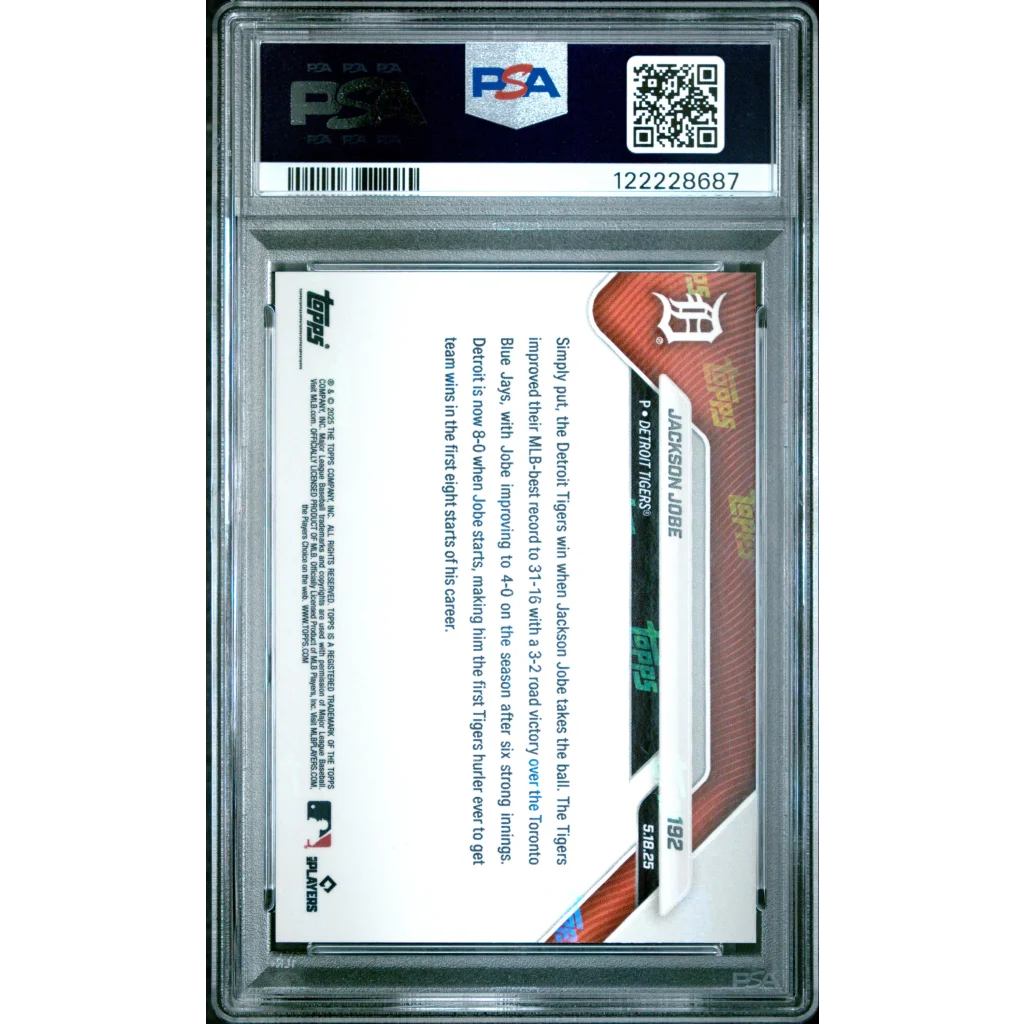 Graded 2025 Topps Now Jackson Jobe #192 Gold Foil /50 Rookie RC Baseball Card PSA 9 Mint | PSA 9 Mint Graded Rookie Card | vintageantiquesgifts.com