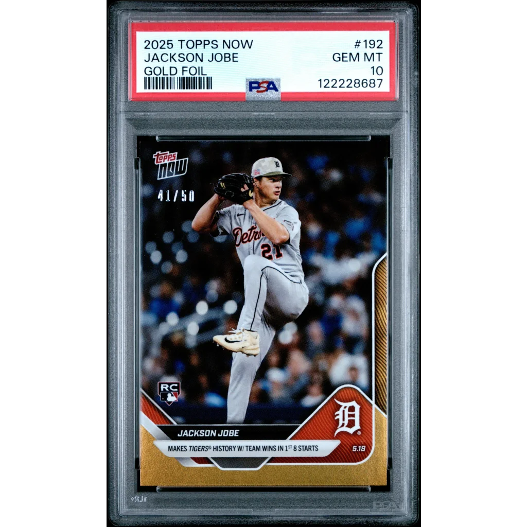 Graded 2025 Topps Now Jackson Jobe #192 Gold Foil /50 Rookie RC Baseball Card PSA 9 Mint | Hall of Fame Sports Memorabilia | vintageantiquesgifts.com