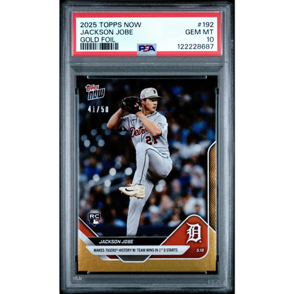 Graded 2025 Topps Now Jackson Jobe #192 Gold Foil /50 Rookie RC Baseball Card PSA 9 Mint | Hall of Fame Sports Memorabilia | vintageantiquesgifts.com