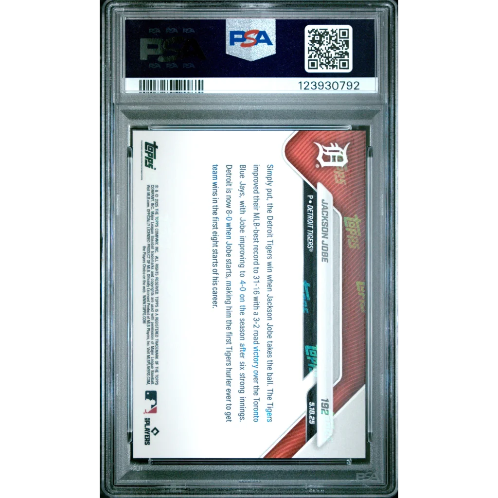 Graded 2025 Topps Now Jackson Jobe #192 Rookie RC Baseball Card PSA 10 Gem Mint | PSA 10 Gem Mint Graded Rookie Card | vintageantiquesgifts.com