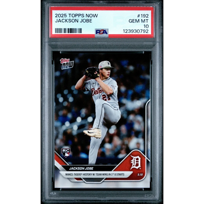 Graded 2025 Topps Now Jackson Jobe #192 Rookie RC Baseball Card PSA 10 Gem Mint | Hall of Fame Sports Memorabilia | vintageantiquesgifts.com