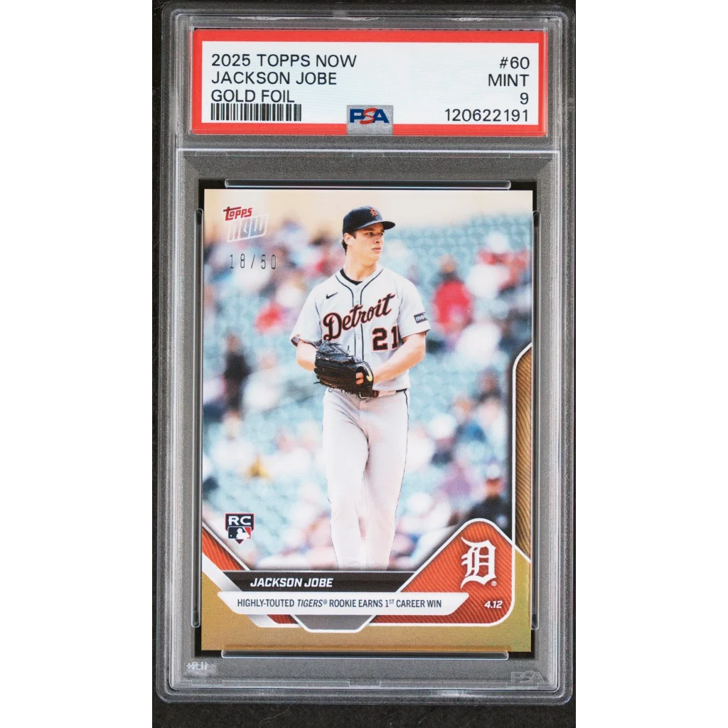 Graded 2025 Topps Now Jackson Jobe #60 Gold Foil /50 Rookie RC Baseball Card PSA 9 Mint | Hall of Fame Sports Memorabilia | vintageantiquesgifts.com