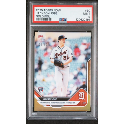 Graded 2025 Topps Now Jackson Jobe #60 Gold Foil /50 Rookie RC Baseball Card PSA 9 Mint | Hall of Fame Sports Memorabilia | vintageantiquesgifts.com