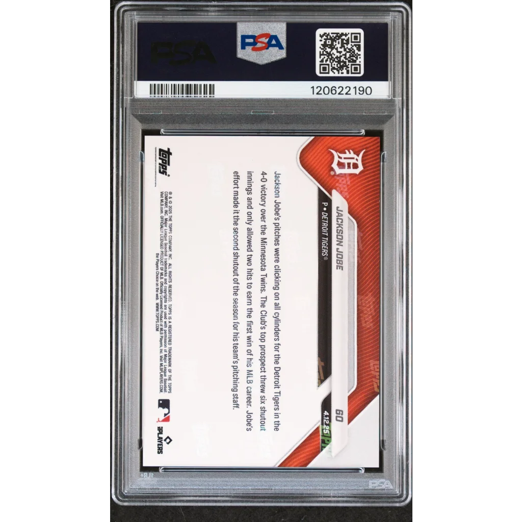 Graded PSA 9 2025 Topps Now Jackson Jobe Orange Foil Rookie Card /25