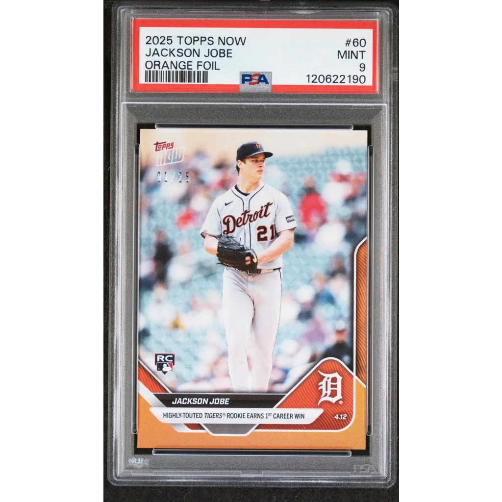 Graded 2025 Topps Now Jackson Jobe #60 Orange Foil /25 Rookie RC PSA 9 Mint