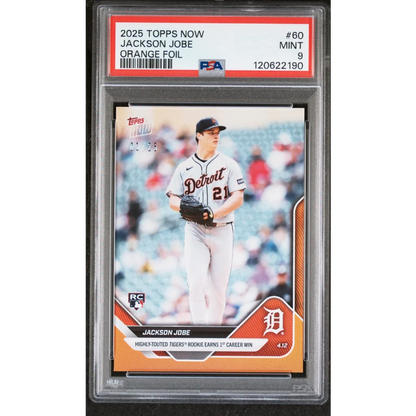 Graded 2025 Topps Now Jackson Jobe #60 Orange Foil /25 Rookie RC PSA 9 Mint