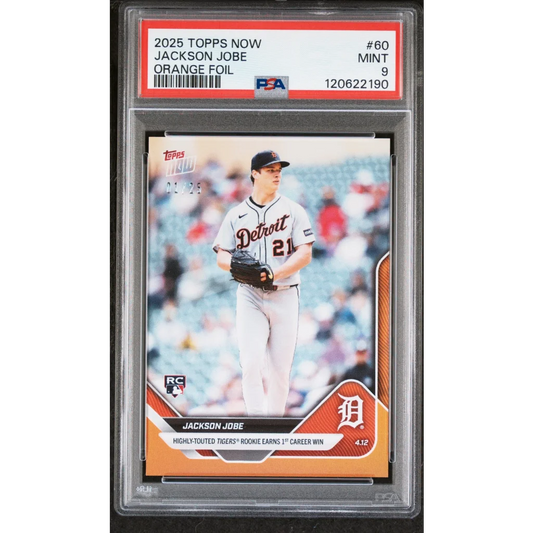 Graded 2025 Topps Now Jackson Jobe #60 Orange Foil /25 Rookie RC Baseball Card PSA 9 Mint | Hall of Fame Sports Memorabilia | vintageantiquesgifts.com