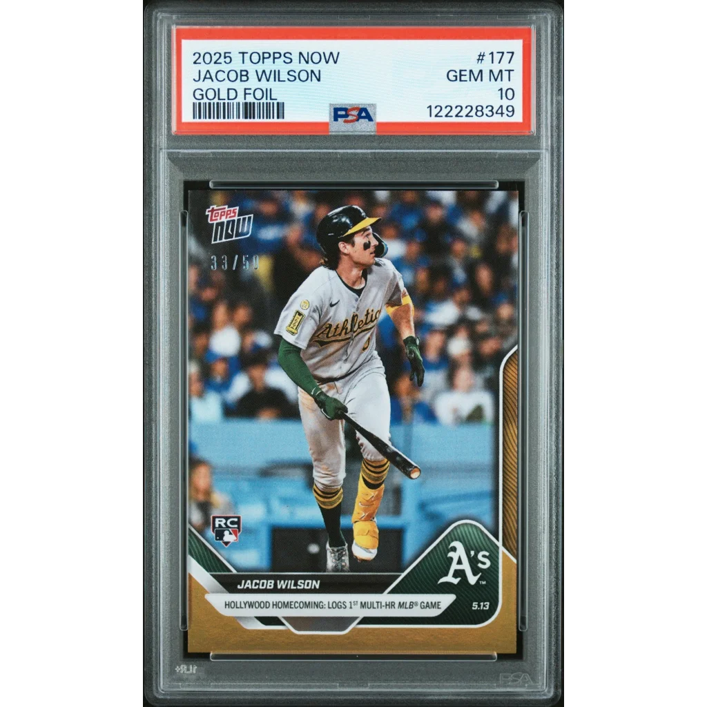 Graded 2025 Topps Now Jacob Wilson #177 Gold /50 RC PSA 10 Gem Mint card