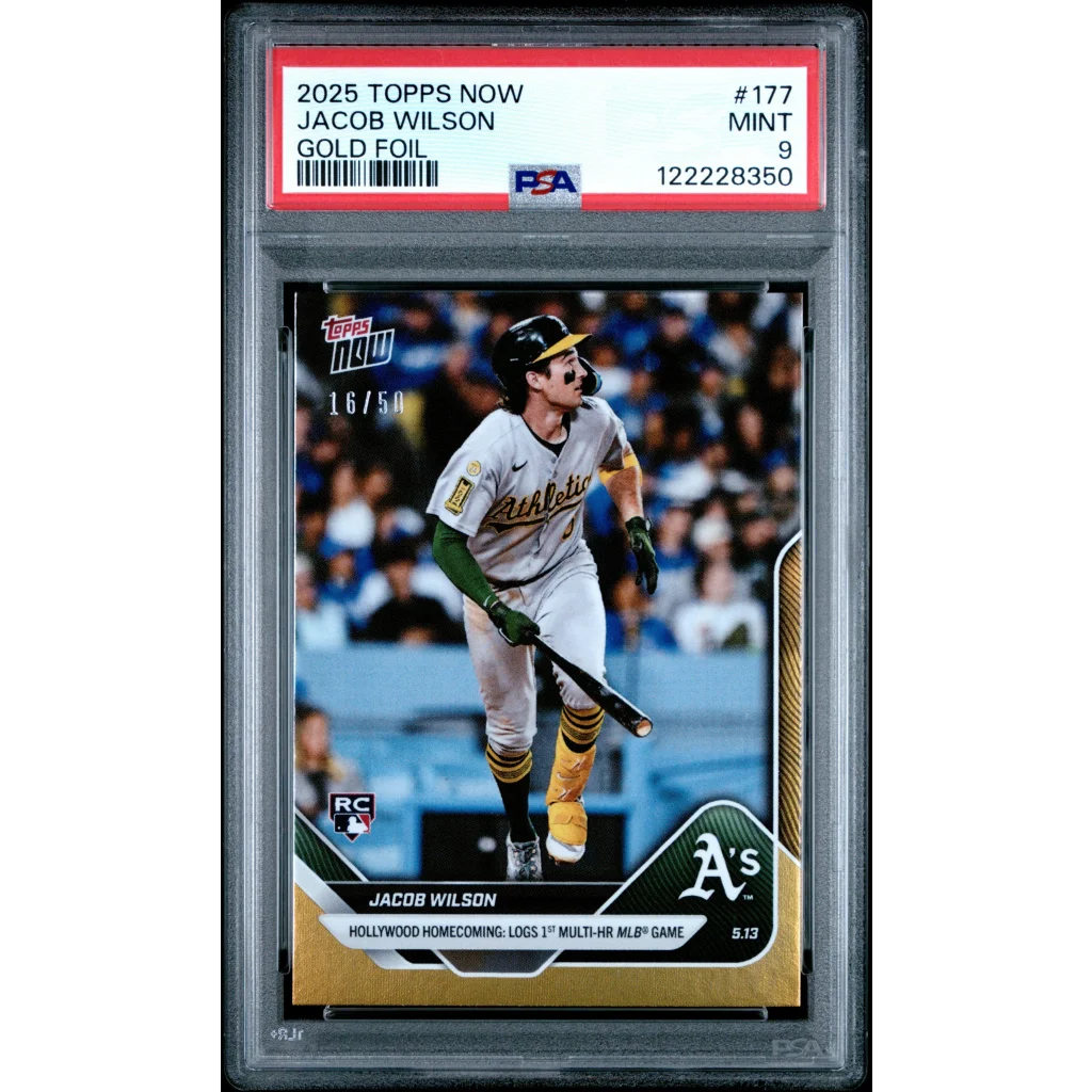 Graded 2025 Topps Now Jacob Wilson #177 Gold Foil /50 Rookie RC Baseball Card PSA 9 Mint | Hall of Fame Sports Memorabilia | vintageantiquesgifts.com