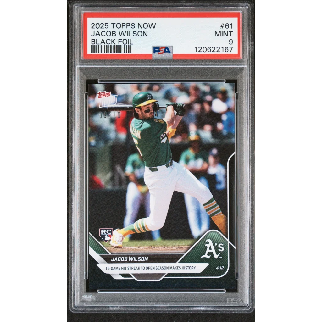 Graded 2025 Topps Now Jacob Wilson #61 Black Foil /10 RC PSA 9 Mint