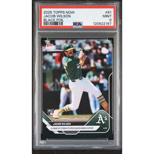 Graded 2025 Topps Now Jacob Wilson #61 Black Foil /10 RC PSA 9 Mint