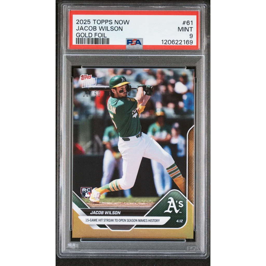 Graded 2025 Topps Now Jacob Wilson #61 Gold Foil /50 Rookie RC Baseball Card PSA 9 Mint | Hall of Fame Sports Memorabilia | vintageantiquesgifts.com