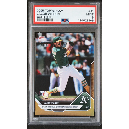 Graded 2025 Topps Now Jacob Wilson #61 Gold Foil /50 Rookie RC Baseball Card PSA 9 Mint | Hall of Fame Sports Memorabilia | vintageantiquesgifts.com