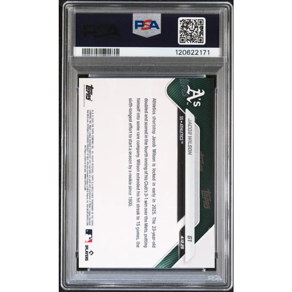 Graded 2025 Topps Now Jacob Wilson #61 Rookie RC Baseball Card PSA 10 Gem Mint | PSA 10 Gem Mint Graded Rookie Card | vintageantiquesgifts.com