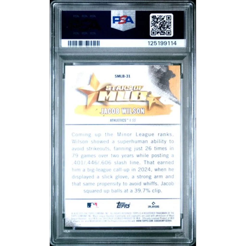 Graded 2025 Topps Jacob Wilson #SMLB31 Stars of MLB Rookie RC Baseball Card PSA 10 Gem Mint | PSA 10 Gem Mint Graded Rookie Card | vintageantiquesgifts.com