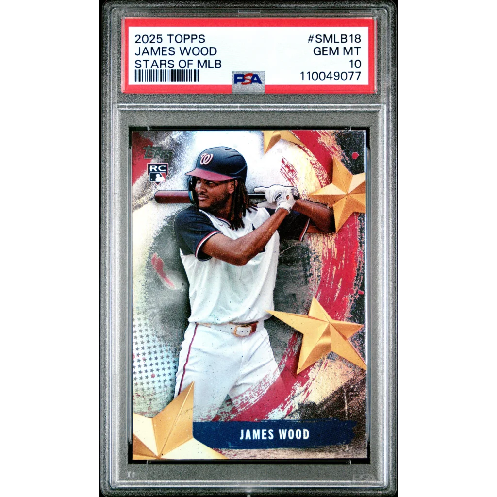 Graded Topps James Wood baseball card in PSA Gem Mint condition