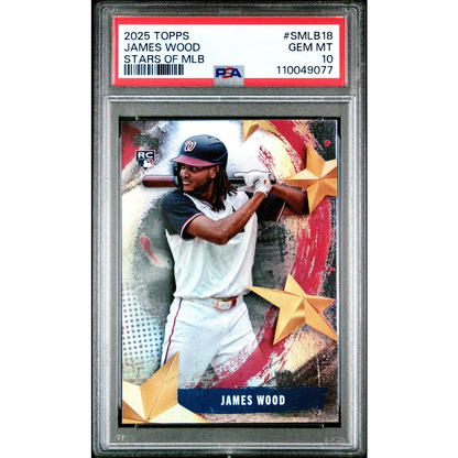 Graded Topps James Wood baseball card in PSA Gem Mint condition