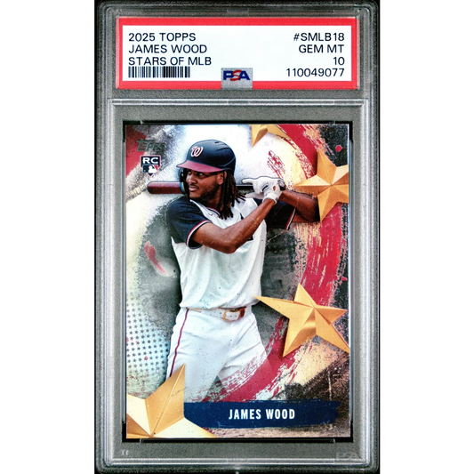 Graded Topps James Wood baseball card in PSA Gem Mint condition