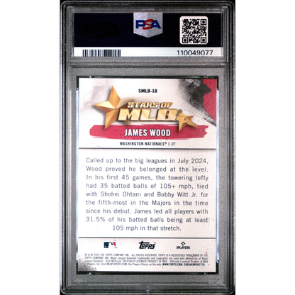 Graded 2025 Topps James Wood #SMLB18 Stars of MLB Rookie RC Baseball Card PSA 10 Gem Mint | PSA 10 Gem Mint Graded Rookie Card | vintageantiquesgifts.com