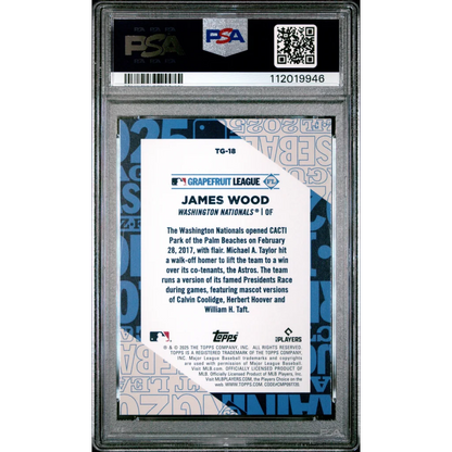 Graded 2025 Topps James Wood #TG18 Training Grounds Rookie RC Baseball Card PSA 10 Gem Mint | PSA 10 Gem Mint Graded Rookie Card | vintageantiquesgifts.com