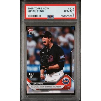 Graded 2025 Topps Now Jonah Tong #628 Rookie RC Baseball Card PSA 10 Gem Mint | Hall of Fame Sports Memorabilia | vintageantiquesgifts.com