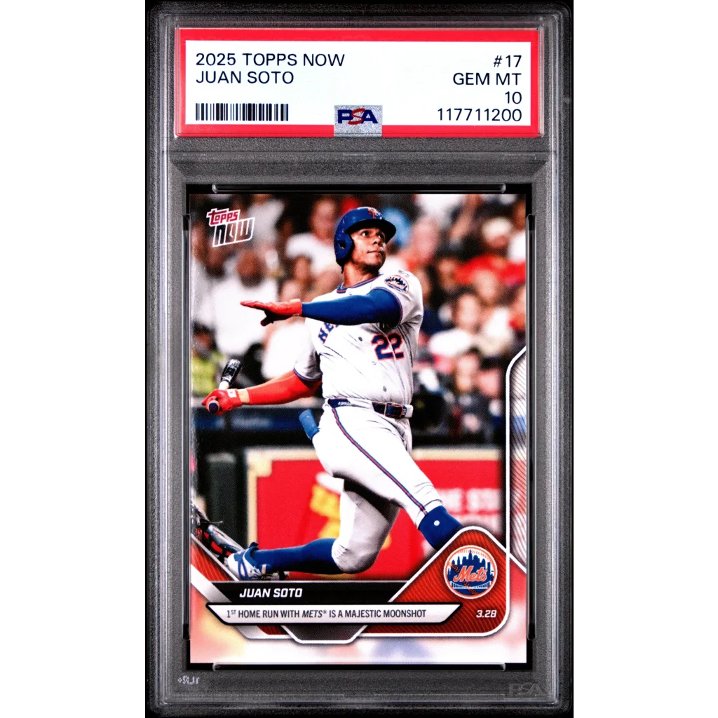 Graded 2025 Topps Now Juan Soto #17 Baseball Card PSA 10 Gem Mint | Hall of Fame Sports Memorabilia | vintageantiquesgifts.com