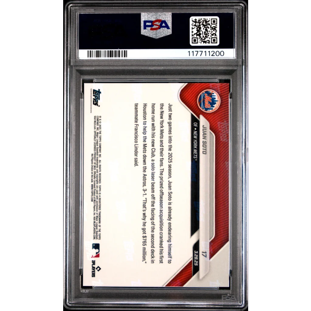 Graded 2025 Topps Now Juan Soto #17 Baseball Card PSA 10 Gem Mint | PSA 10 Gem Mint Graded Baseball Card | vintageantiquesgifts.com