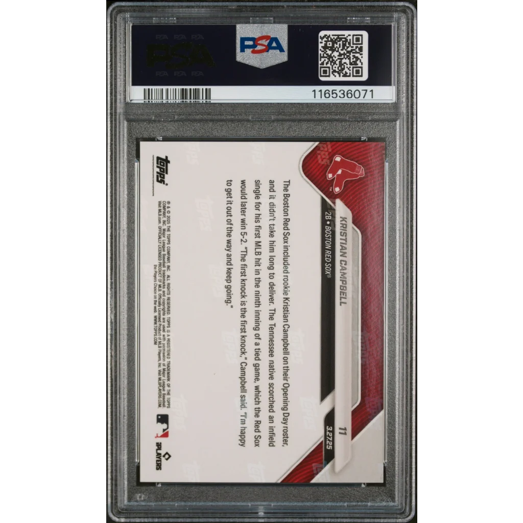 Graded 2025 Topps Now Kristian Campbell Gold Foil /50 Rookie PSA 10 Card