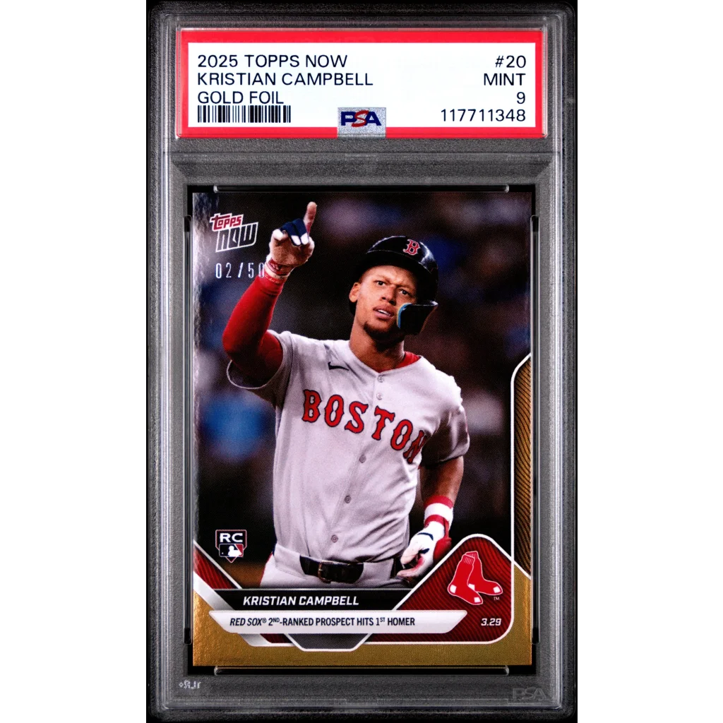 Graded 2025 Topps Now Kristian Campbell #20 Gold Foil /50 Rookie RC Baseball Card PSA 9 Near Mint | Hall of Fame Sports Memorabilia | vintageantiquesgifts.com