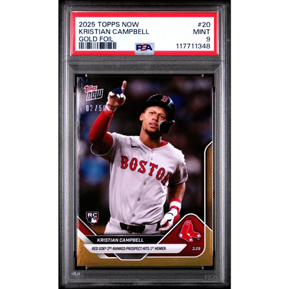 Graded 2025 Topps Now Kristian Campbell #20 Gold Foil /50 Rookie RC Baseball Card PSA 9 Near Mint | Hall of Fame Sports Memorabilia | vintageantiquesgifts.com