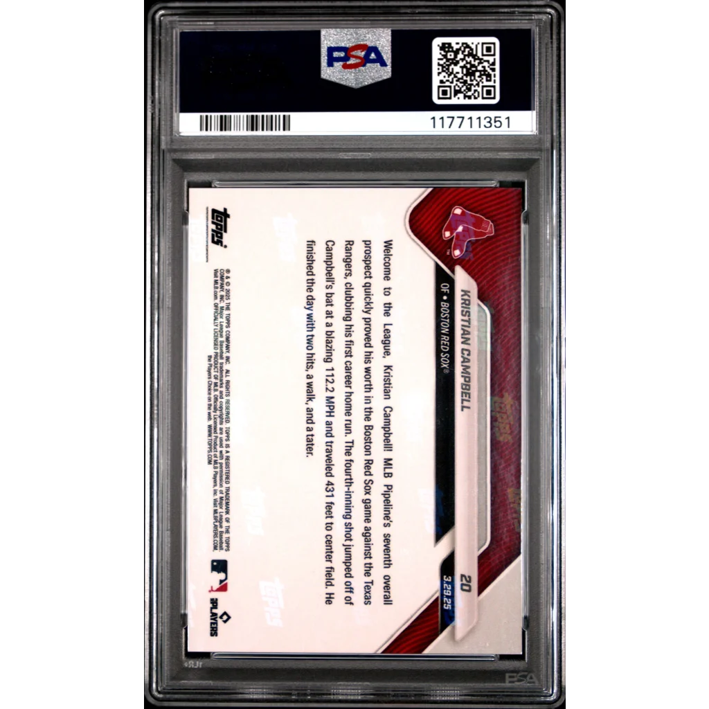 Graded 2025 Topps Now Kristian Campbell #20 Orange Foil /25 PSA 10 Rookie Card