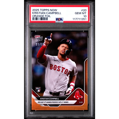 Graded 2025 Topps Now Kristian Campbell #20 Orange Foil /25 PSA 10 Rookie Card