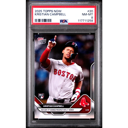 Graded 2025 Topps Now Kristian Campbell #20 Rookie RC Baseball Card PSA 8 Near Mint | Hall of Fame Sports Memorabilia | vintageantiquesgifts.com