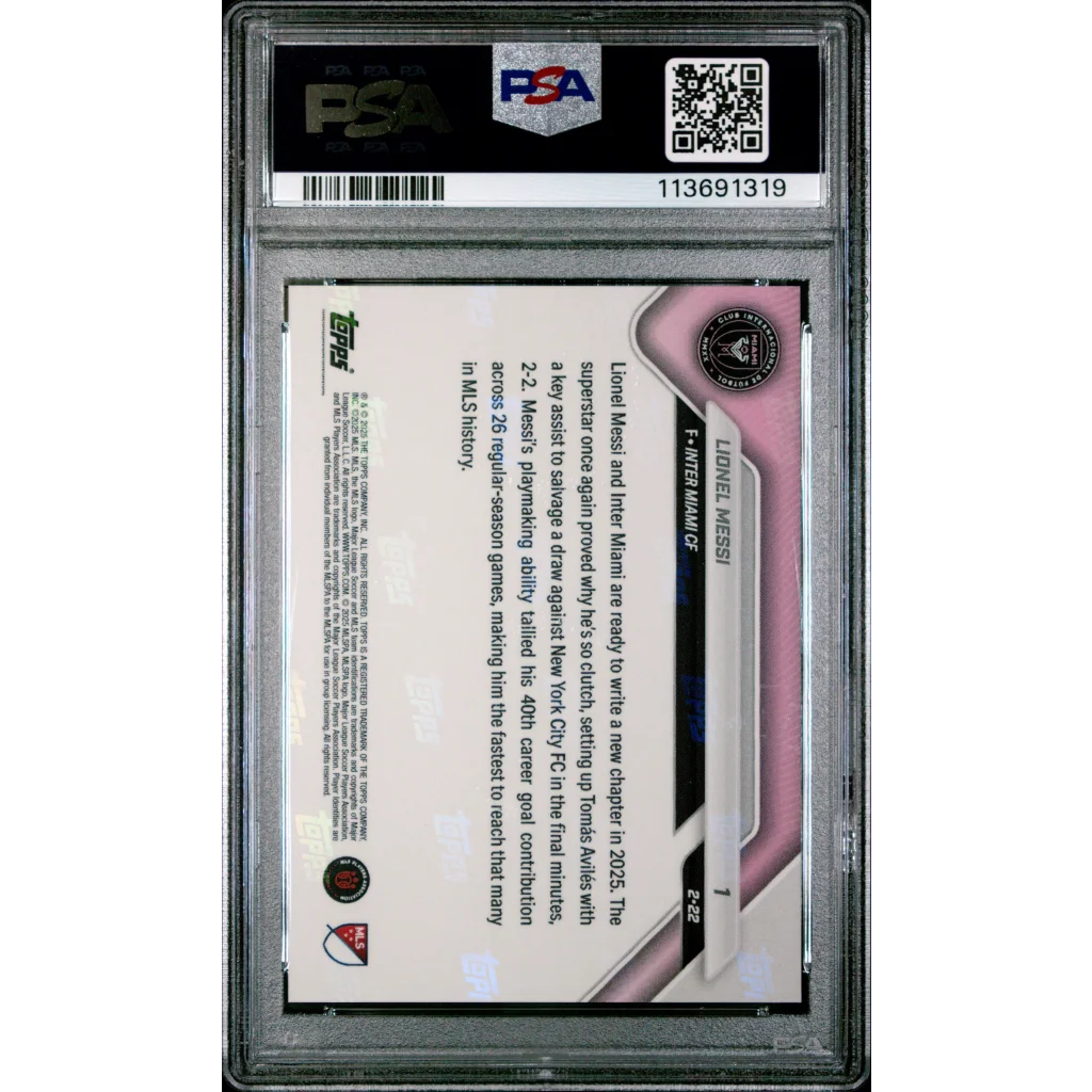 PSA 10 Graded 2025 Topps Now Lionel Messi #1 Pink Soccer Card in Slab