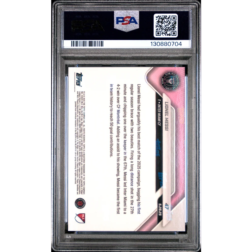 PSA 10 Graded 2025 Topps Now Lionel Messi #47 Pink Card in Slab