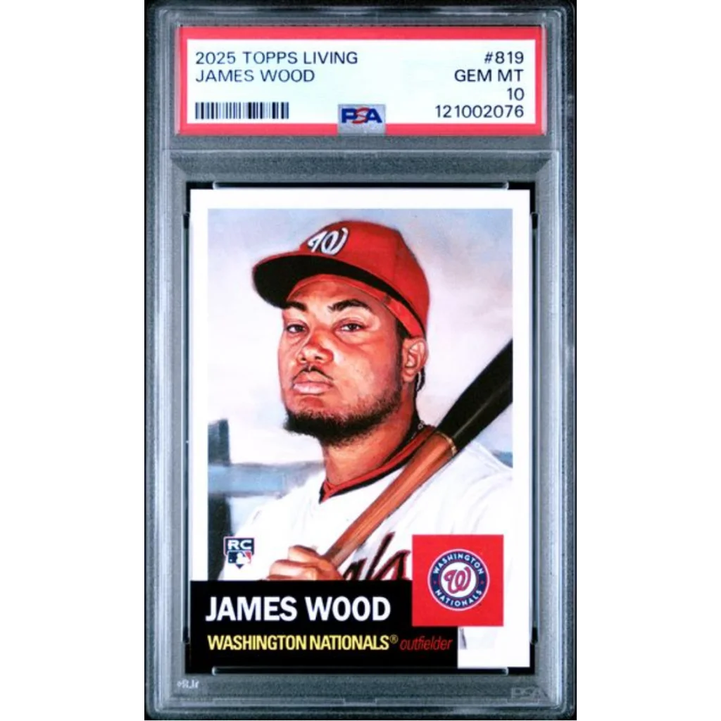 Graded 2025 Topps Living James Wood 819 Rookie RC Baseball Card PSA 10 Gem Mint | Hall of Fame Sports Memorabilia | vintageantiquesgifts.com