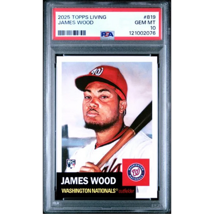 Graded 2025 Topps Living James Wood 819 Rookie RC Baseball Card PSA 10 Gem Mint | Hall of Fame Sports Memorabilia | vintageantiquesgifts.com