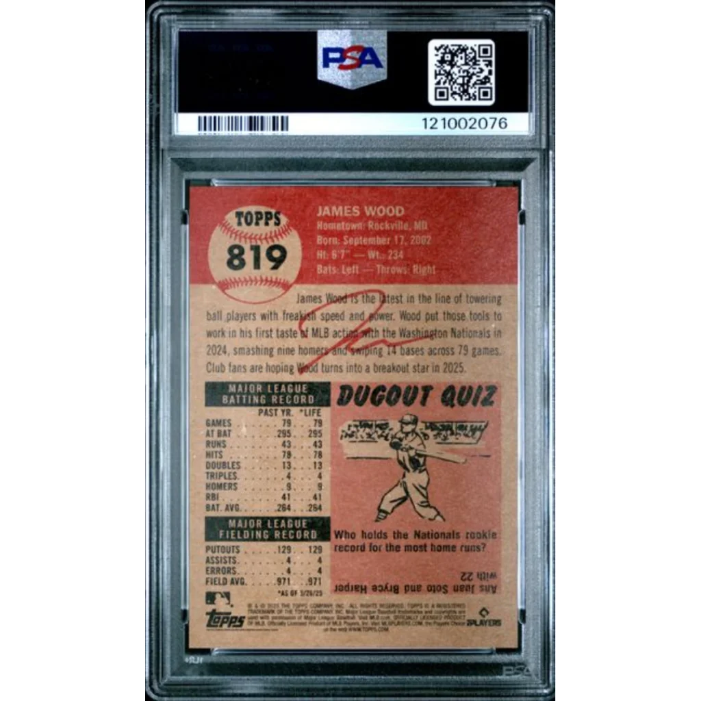 Graded 2025 Topps Living James Wood 819 Rookie RC Baseball Card PSA 10 Gem Mint | PSA 10 Gem Mint Graded Rookie Card | vintageantiquesgifts.com
