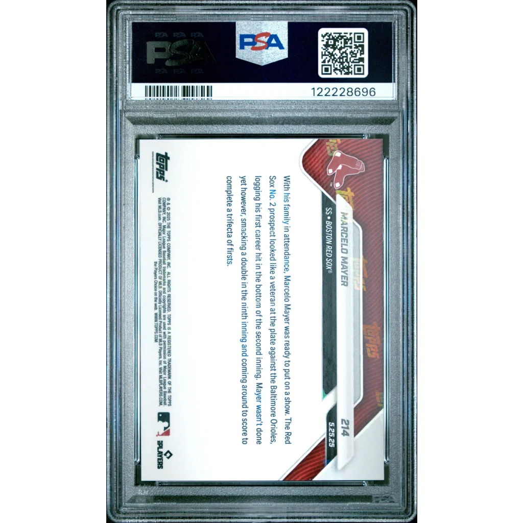 Graded 2025 Topps Now Marcelo Mayer #214 Black Foil /10 Rookie RC Baseball Card PSA 9 Mint